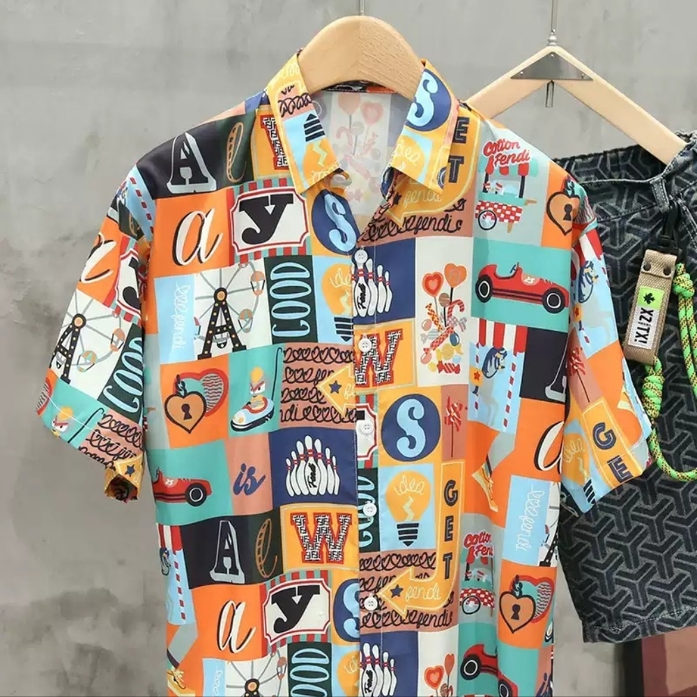 Vintage Carnival Collage Print Shirt